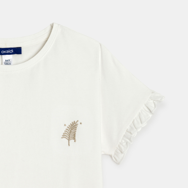 T-shirt manches courtes motif brodé blanc Fille