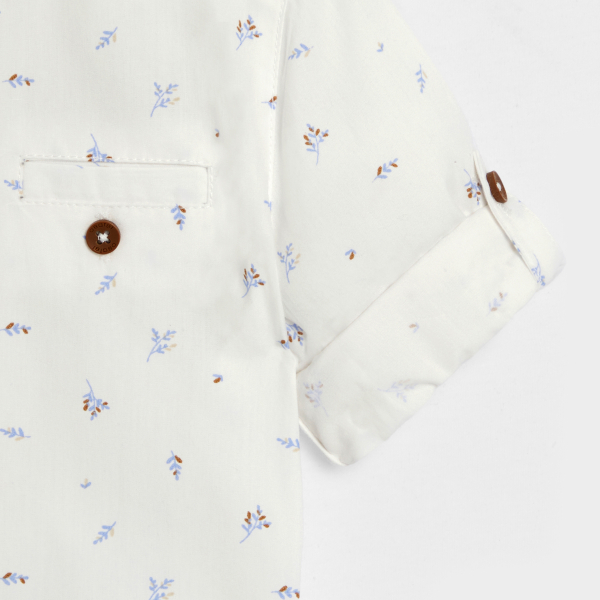 Chemise imprimée manches longues retroussables blanc bébé garçon