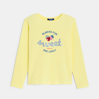 T-shirt à message pailleté jaune Fille