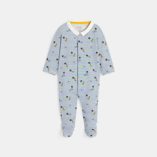 Dors-bien interlock rayé animaux bleu bébé garçon