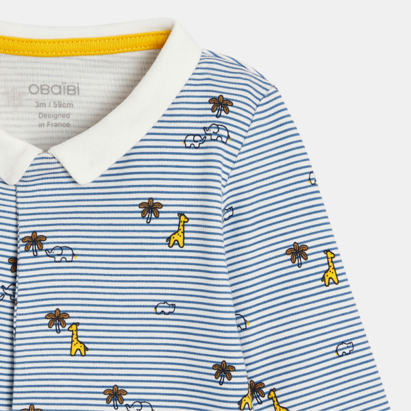 Dors-bien interlock rayé animaux bleu bébé garçon