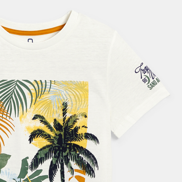 T-shirt manches courtes motif palmier blanc Garçon