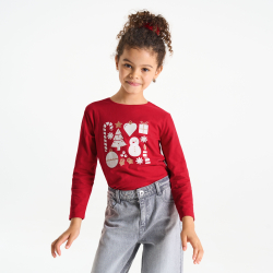 T-shirt motif Noël rouge Fille