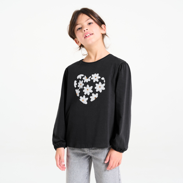T-shirt motif en sequins noir Fille