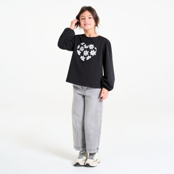 T-shirt motif en sequins noir Fille