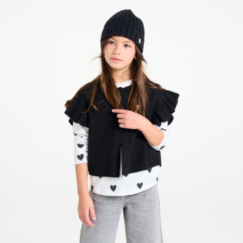 Gilet manches papillon noir Fille