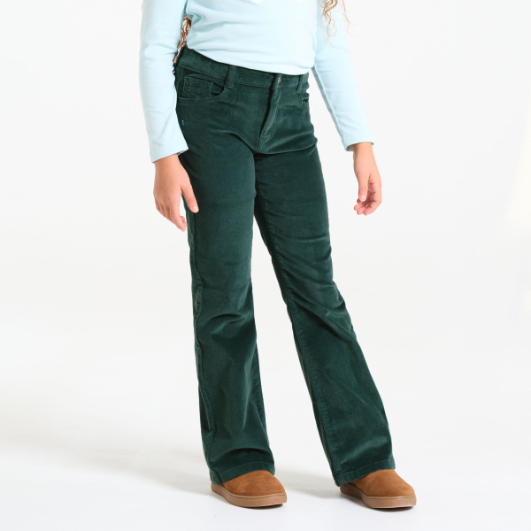 Pantalon flare en velours lisse vert foncé Fille