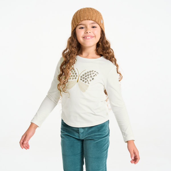 T-shirt papillon à sequins blanc Fille