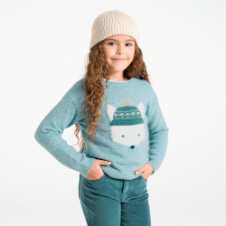 Pull motif jacquard bleu Fille