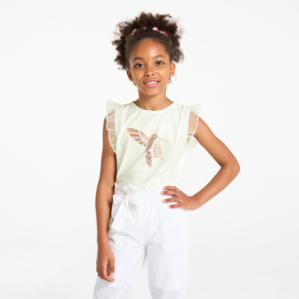 Débardeur volanté motif colibri blanc Fille