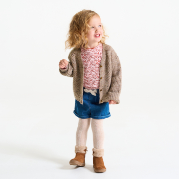 Gilet chaud maille tricot beige bébé fille