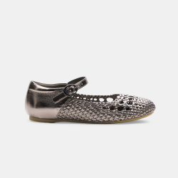 Ballerine tressée cérémonie gris fille