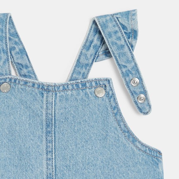 Robe salopette droite denim bleu bébé fille