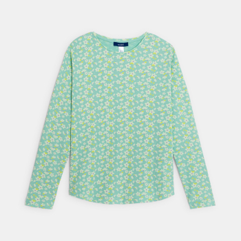 T-shirt manches longues côtelé imprimé vert Fille