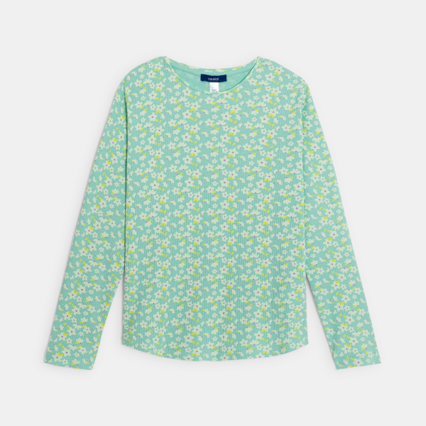 T-shirt manches longues côtelé imprimé vert Fille