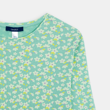 T-shirt manches longues côtelé imprimé vert Fille