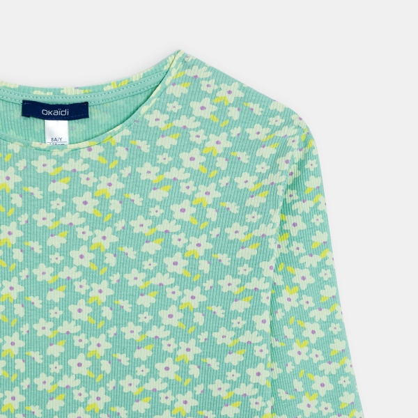 T-shirt manches longues côtelé imprimé vert Fille
