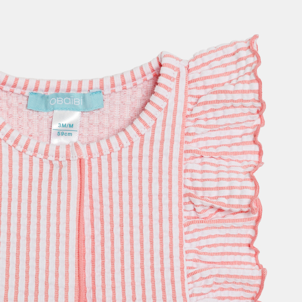 Robe rayée coton fantaisie rose bébé fille