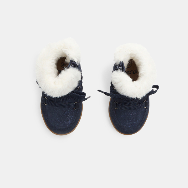Boots cuir fourrées bleu marine bébé fille