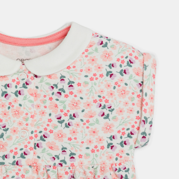 Robe fleurie petit col rose bébé fille