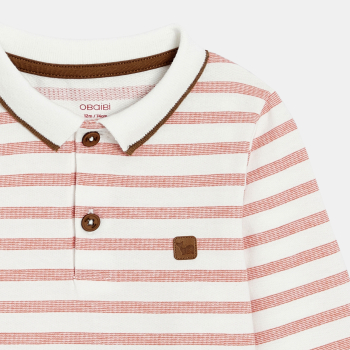Polo manches longues molleton rayé rouge bébé garçon