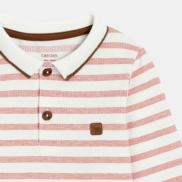 Polo manches longues molleton rayé rouge bébé garçon