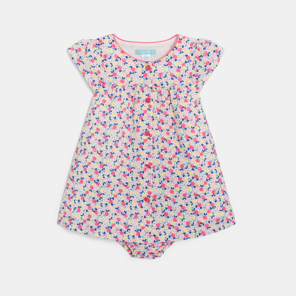 Robe coton fantaisie fleurie rose bébé fille