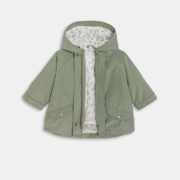 معطف باركا 2 في 1 بقلنسوة وسترة قابلة للإزالة، باللون الأخضر للفتيات الصغيرات