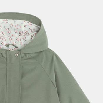 معطف باركا 2 في 1 بقلنسوة وسترة قابلة للإزالة، باللون الأخضر للفتيات الصغيرات