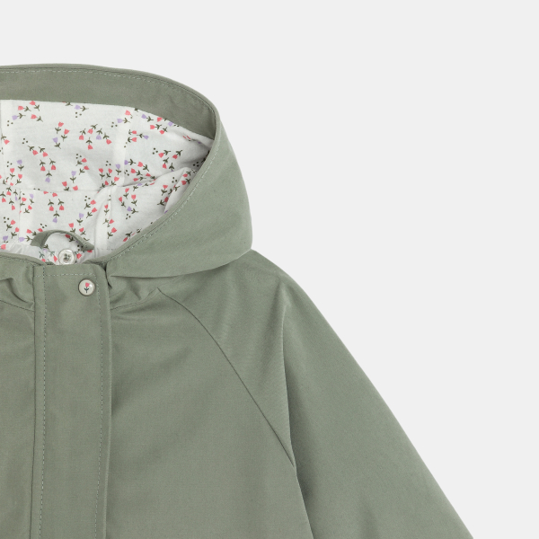 معطف باركا 2 في 1 بقلنسوة وسترة قابلة للإزالة، باللون الأخضر للفتيات الصغيرات