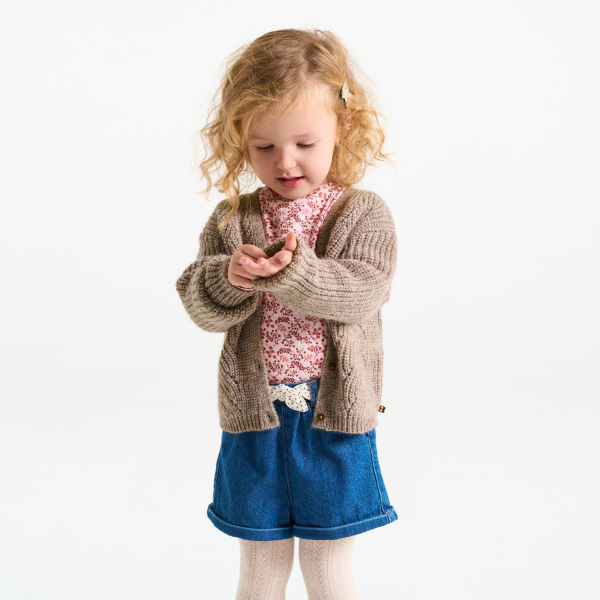 Gilet chaud maille tricot beige bébé fille