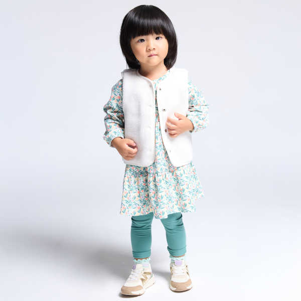 Veste sans manches réversible velours doublé fleur bleu bébé fille