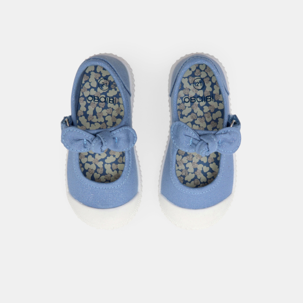 Ballerines toile à noeud bleu bébé fille