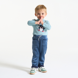 Pantalon velours côtelé polaire bleu bébé garçon