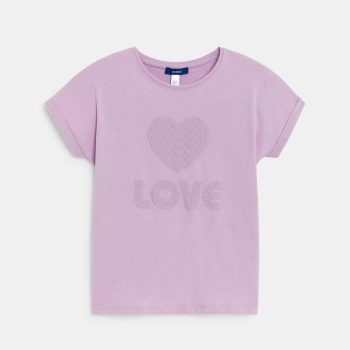 T-shirt à message love mauve Fille