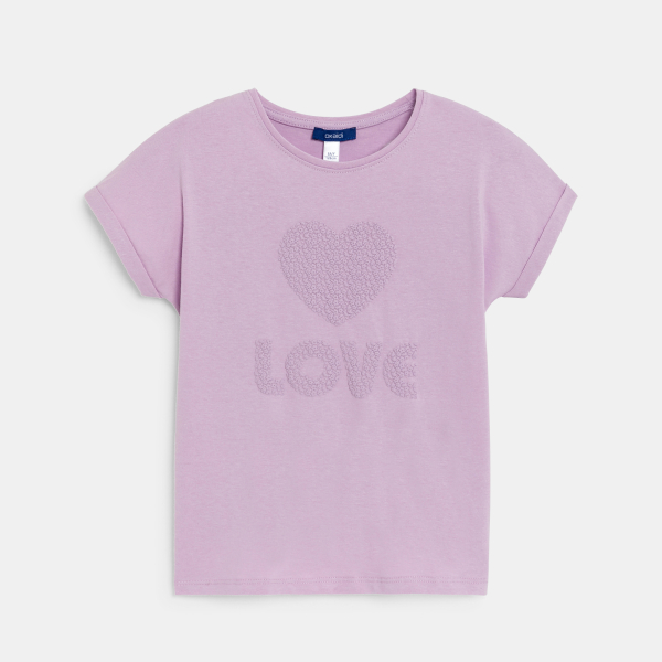 T-shirt à message love mauve Fille