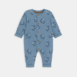 Combinaison longue nid d'abeille tigres bleu bébé garçon