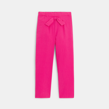 Pantalon carrot uni gaufré rose Fille