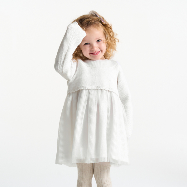 Robe de cérémonie en maille tricot blanc bébé fille