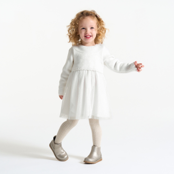 Robe de cérémonie en maille tricot blanc bébé fille
