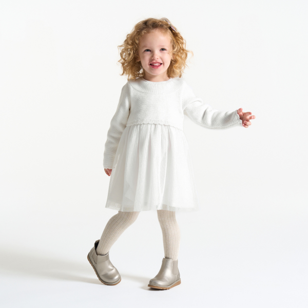 Robe de cérémonie en maille tricot blanc bébé fille