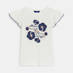 T-shirt manches papillon motif irisé blanc Fille
