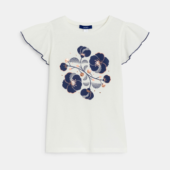 T-shirt manches papillon motif irisé blanc Fille