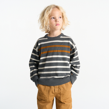 Pull marin rayé marron Garçon