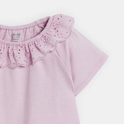 T-shirt col broderies mauve...