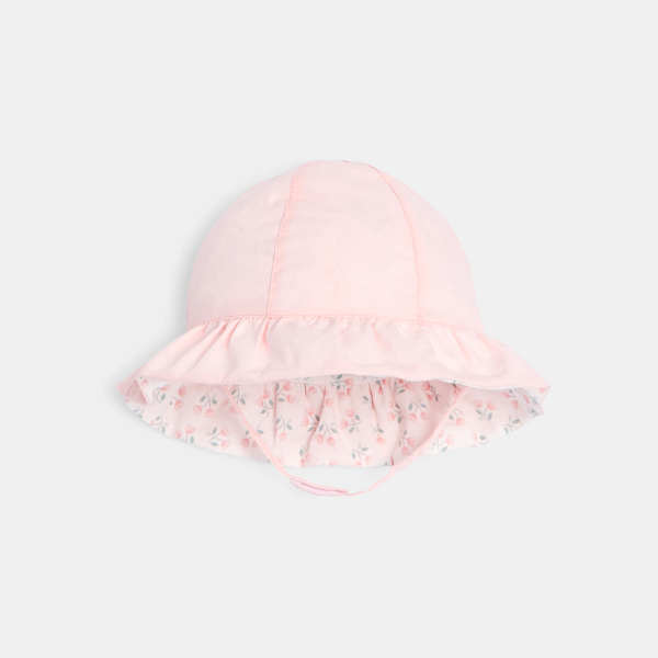 Chapeau de soleil cloche réversible rose bébé fille