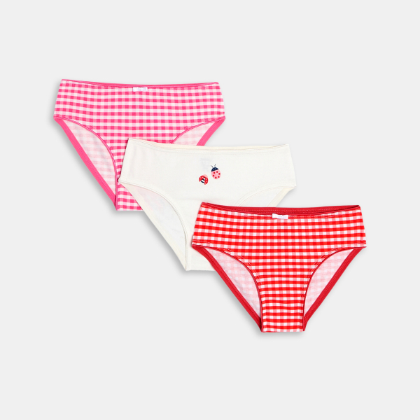 سراويل داخلية مزينة بمربعات للفتيات (مجموعة من 3 قطع)