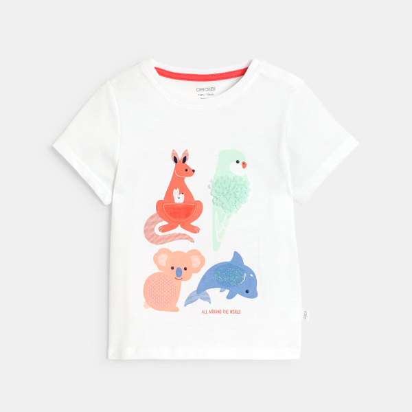 T-shirt sensoriel animaux blanc bébé fille