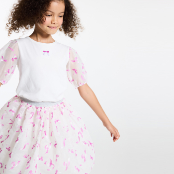 T-shirt à manches courtes motif nœud blanc Fille