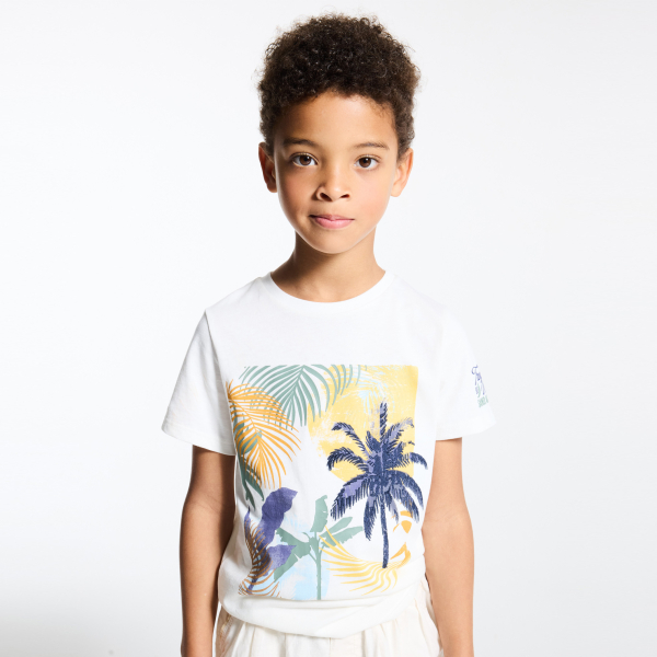 T-shirt manches courtes motif palmier blanc Garçon
